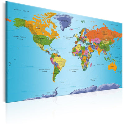 Glezna – ģeopolitiska pasaules karte uz zila fona, (x1), 94575 Tapetenshop.lv.