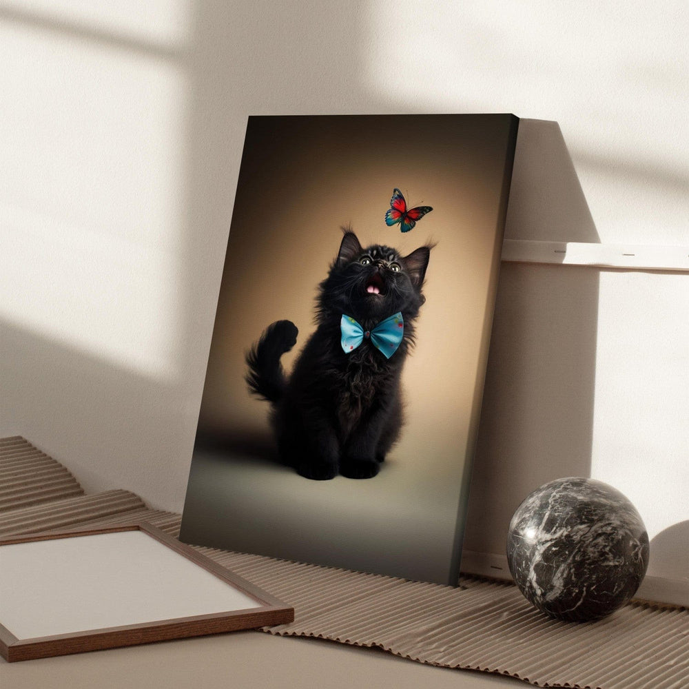 Glezna - Kaķis ar tauriņu, kas vēro lidojošu tauriņu, 150143 G-ART