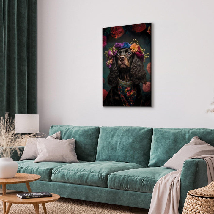 Glezna ar suni - Kokerspanieļa portrets Frida Kahlo stilā, 150266 G-ART