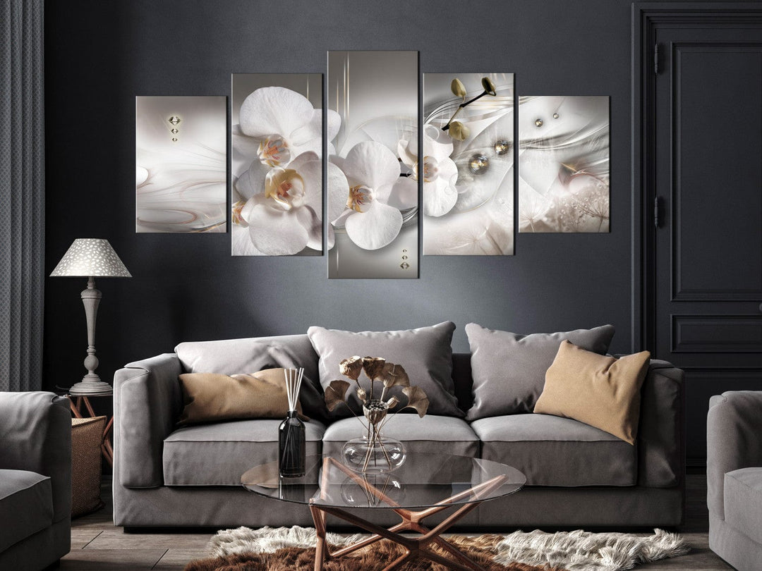 Glezna - kompozīcija ar baltam orhidejām, pērlēm un dimantiem, 146445 G-ART