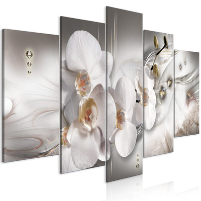 Glezna - kompozīcija ar baltam orhidejām, pērlēm un dimantiem, 146445 Tapetenshop.lv