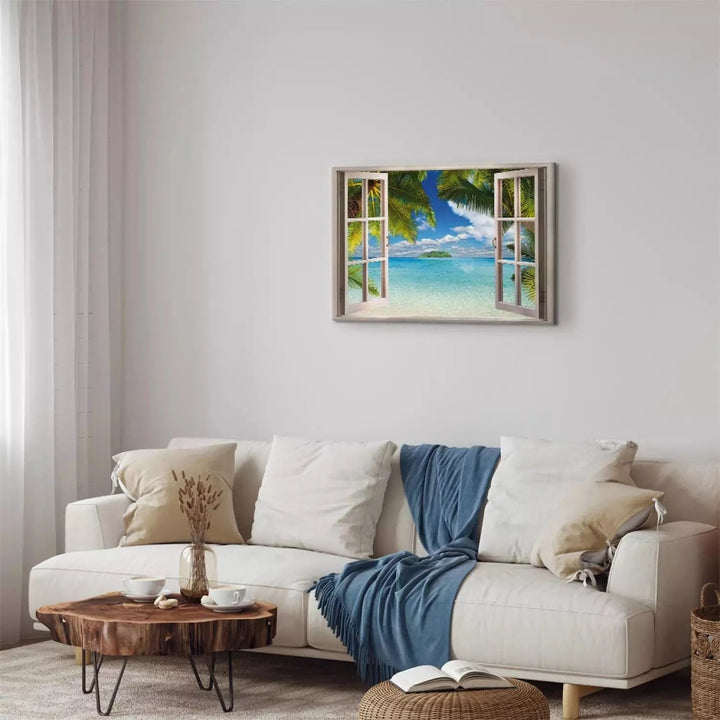 Kanva - Logs: Skats uz jūru, 105177, zilos, zaļos toņos ART XL