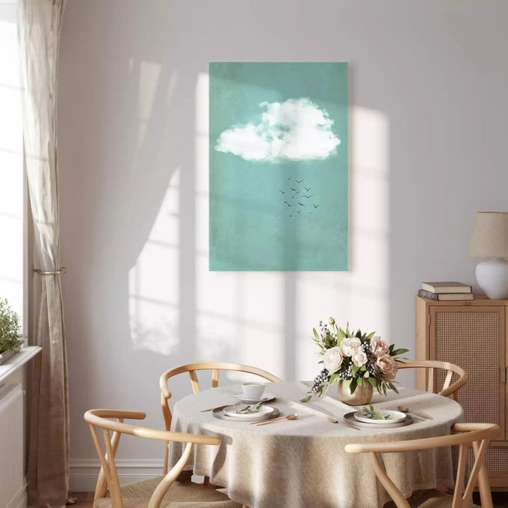 Kanva - Mākoņi un putni – pasteļtoņu debess ainava japandi stilā, zilā G-ART