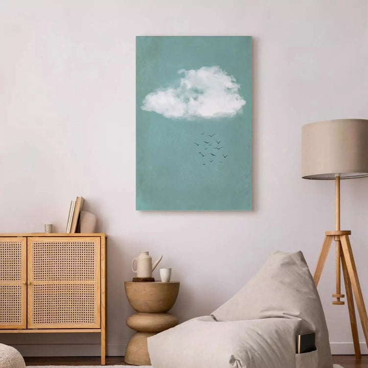 Kanva - Mākoņi un putni – pasteļtoņu debess ainava japandi stilā, zilā G-ART