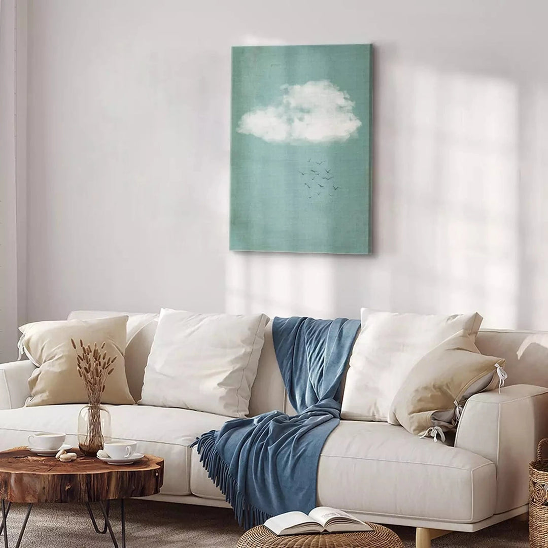 Kanva - Mākoņi un putni – pasteļtoņu debess ainava japandi stilā, zilā G-ART