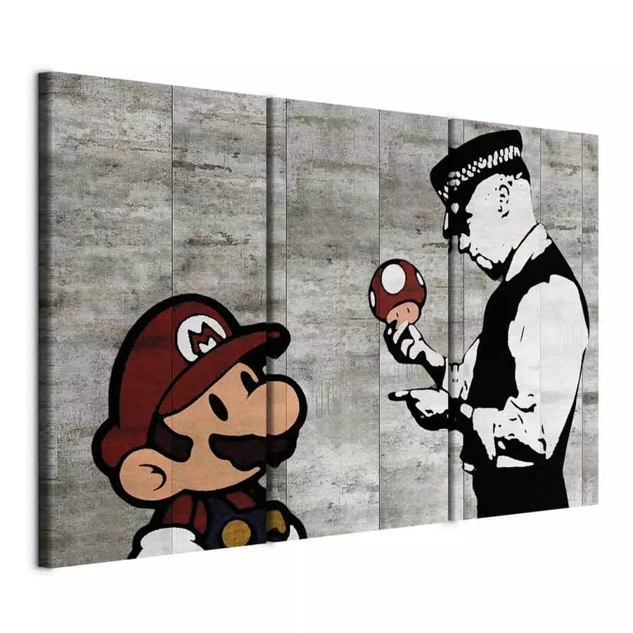 Kanva - Mario no Banksy - Mario Bros, (x 3), pelēkā krāsā G-ART