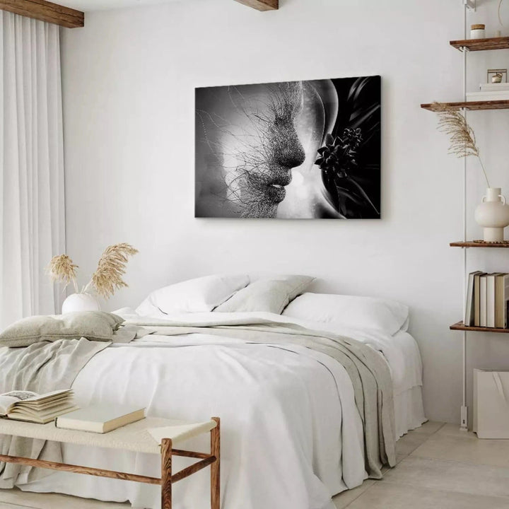 Glezna ar sievietes sejas siluetu, melnbalta (1 daļa), horizontāla G-ART