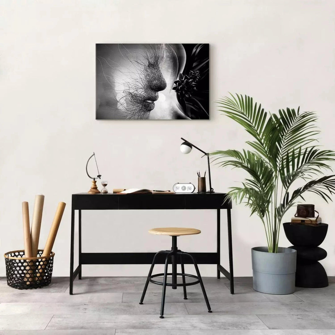 Glezna ar sievietes sejas siluetu, melnbalta (1 daļa), horizontāla G-ART