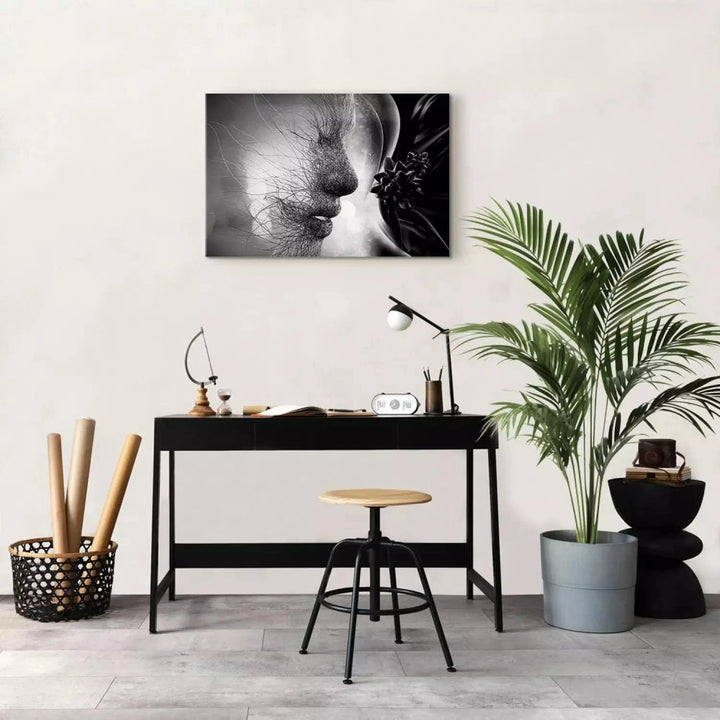 Glezna ar sievietes sejas siluetu, melnbalta (1 daļa), horizontāla G-ART