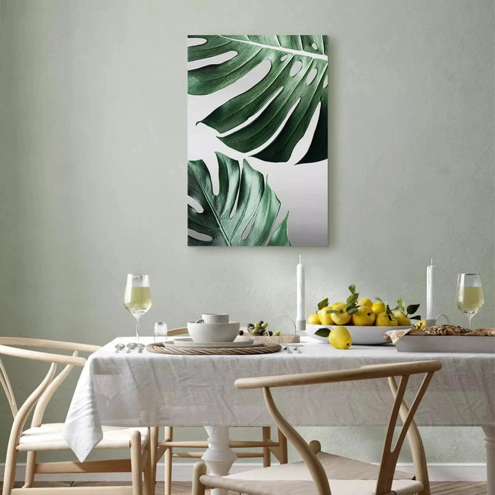 Kanva - Monstera lapas, 117113, zaļas lapas uz gaiši pelēka fona ART XL