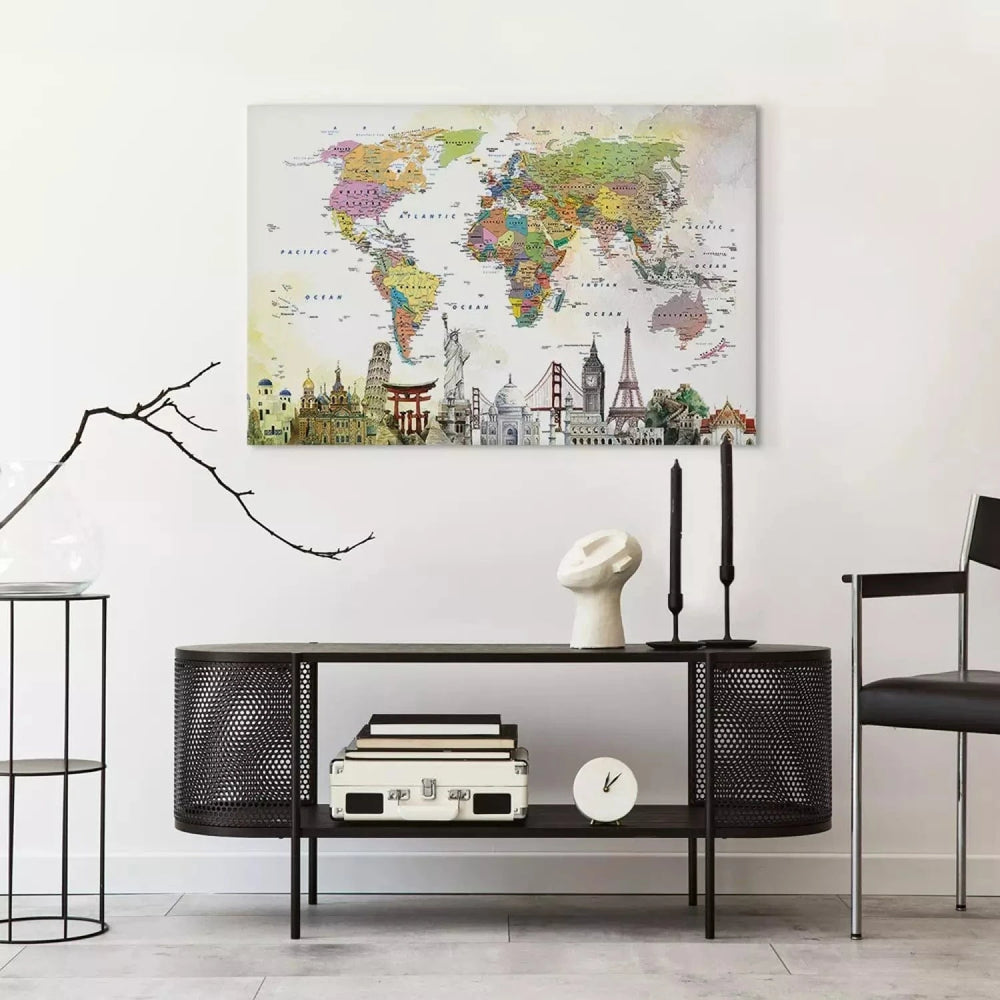 Kanva - Pasaules brīnumi - radoša, krāsaina pasaules karte ART XL