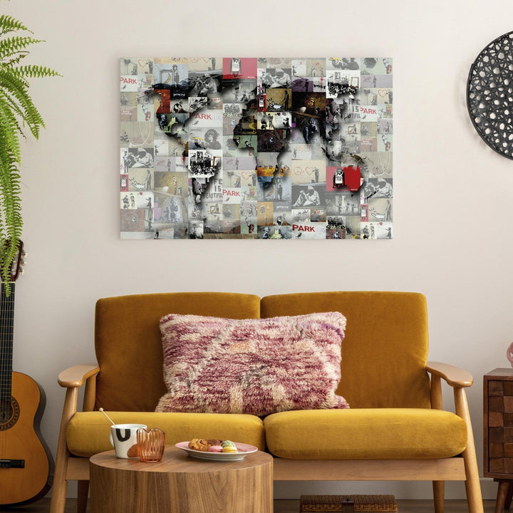 Glezna – Pasaules karte Benksija stilā - Banksy iedvesma, 92622 G-ART.