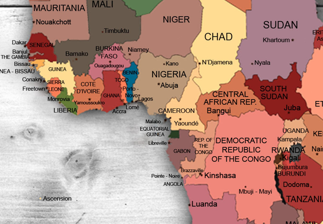 Glezna - Pasaules karte: Jauni virzieni, uz pelēka koka, 90260 G-ART.