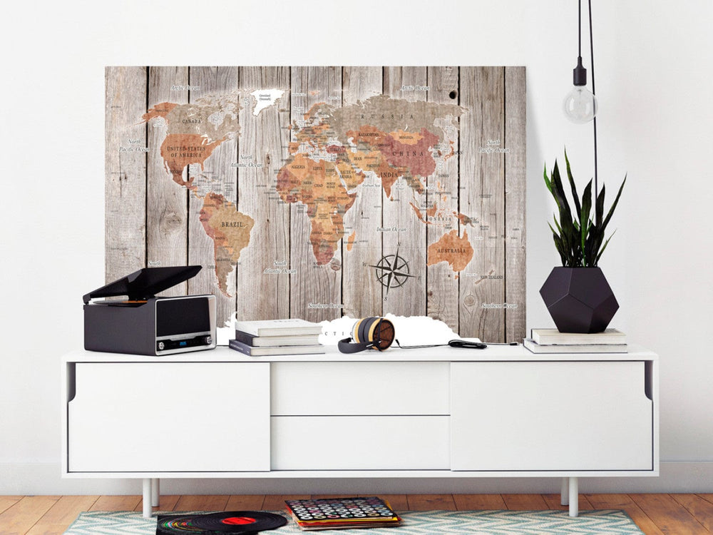 Glezna - Pasaules karte uz pelēka koka: Koka stāsti, 91925 G-ART.
