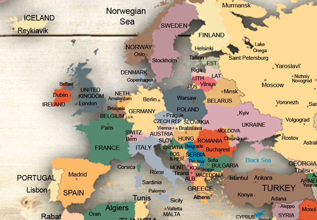 Glezna - Pasaules karte uz dabīga koka: Krāsaini kontinenti G-ART.