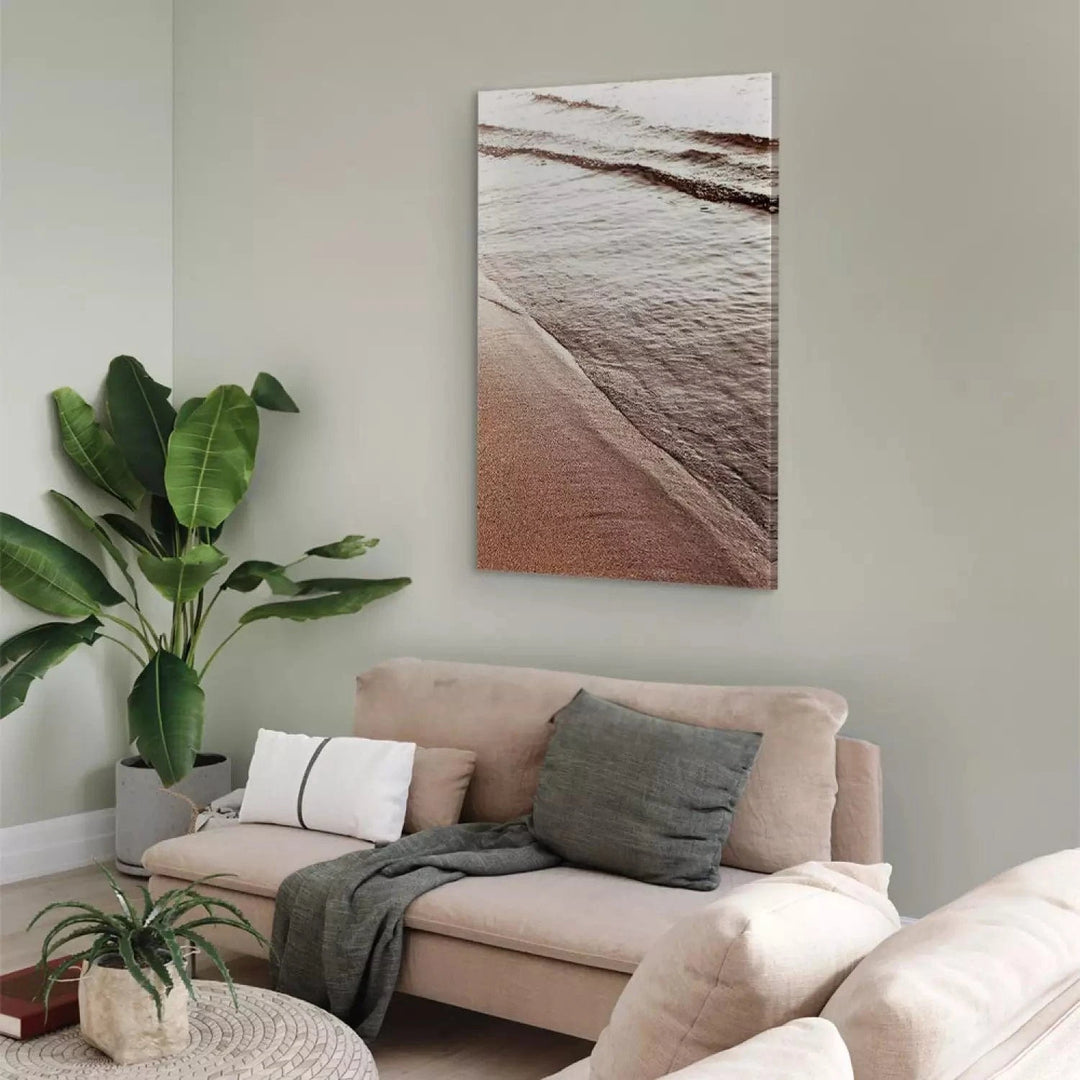 Kanva - pludmales ainava sepijas krāsā, (x1) - viesistabas interjerā G-ART