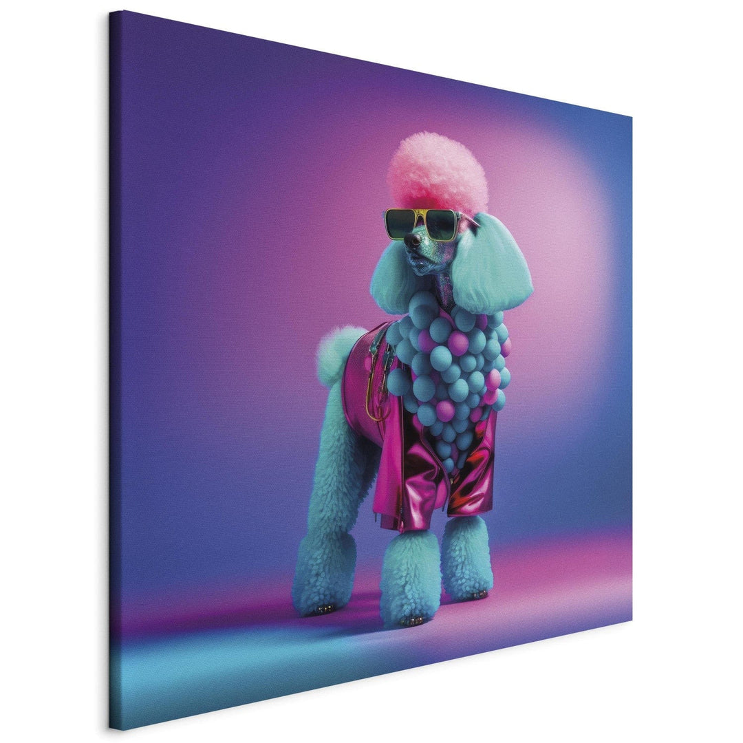 Glezna AI - Pūdelis - pūkains suns ar modernu krāsainu apģērbu, 150115 G-ART