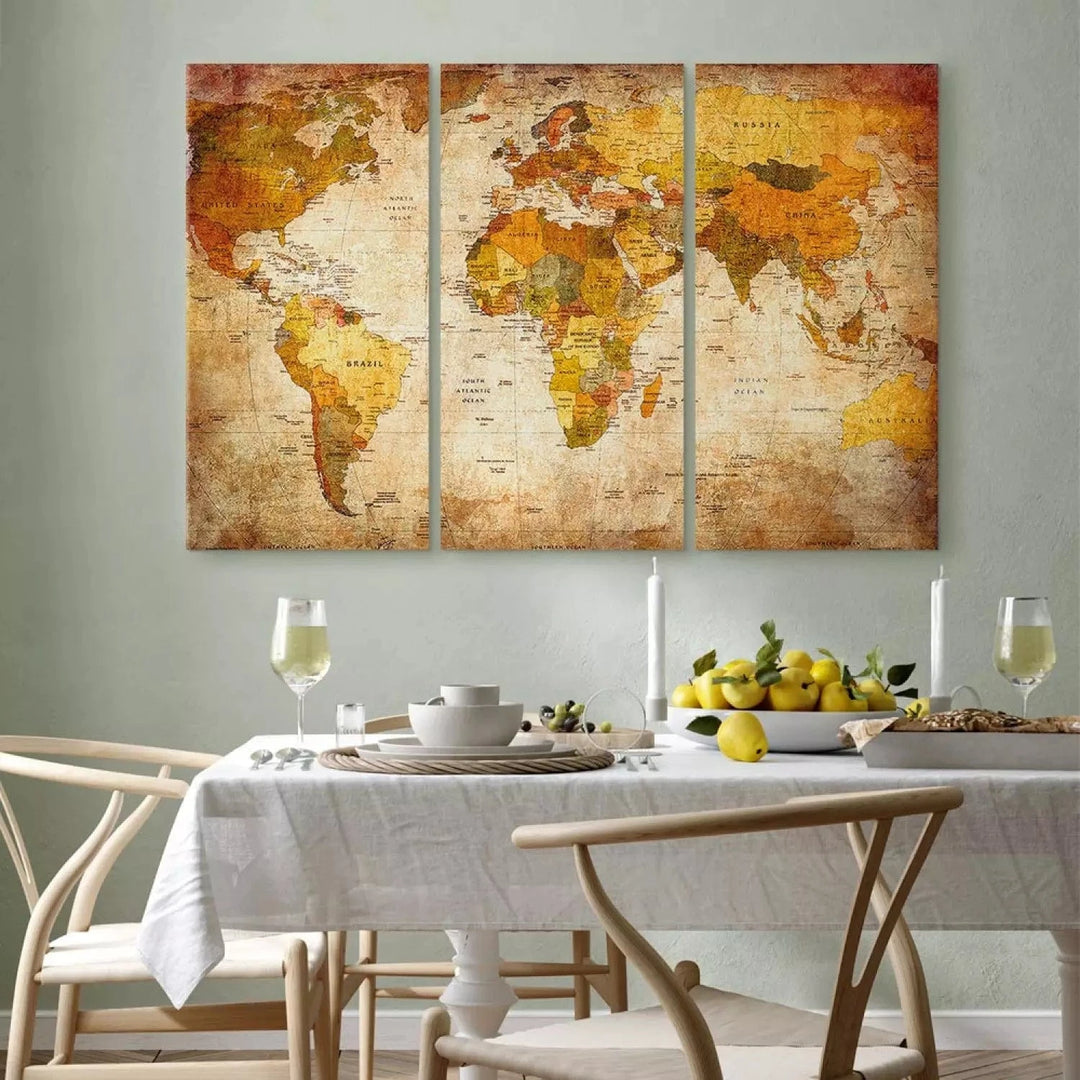 Kanva - Retro pasaules karte - Antīkais ceļojums, (x 3), vintāžas G-ART