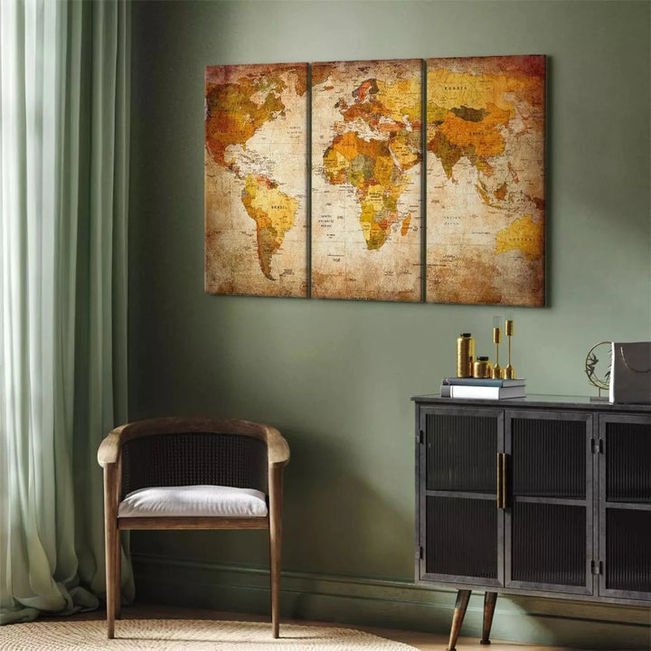 Kanva - Retro pasaules karte - Antīkais ceļojums, (x 3), vintāžas G-ART