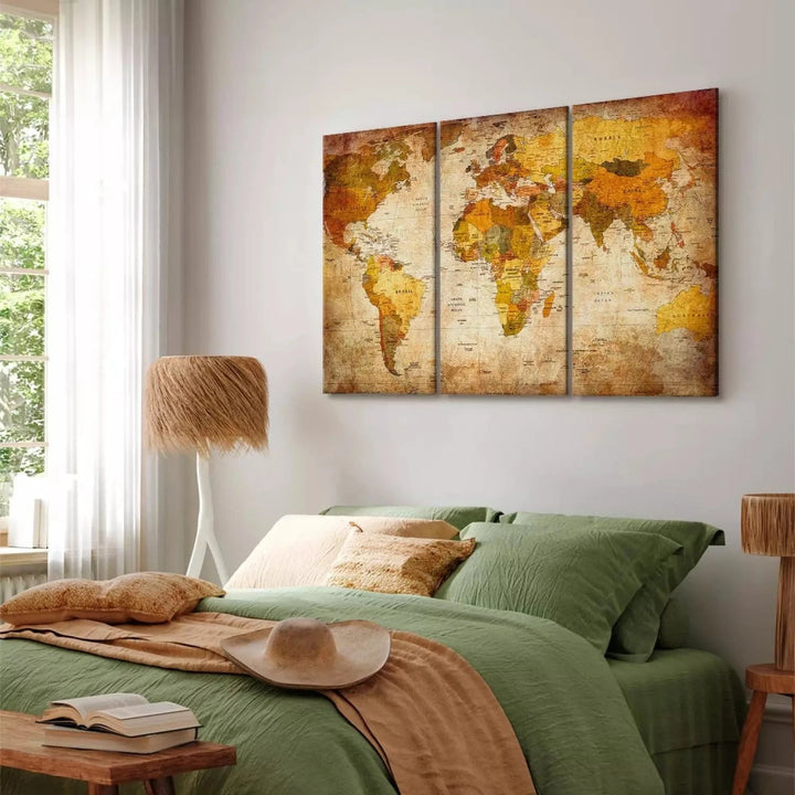 Kanva - Retro pasaules karte - Antīkais ceļojums, (x 3), vintāžas G-ART