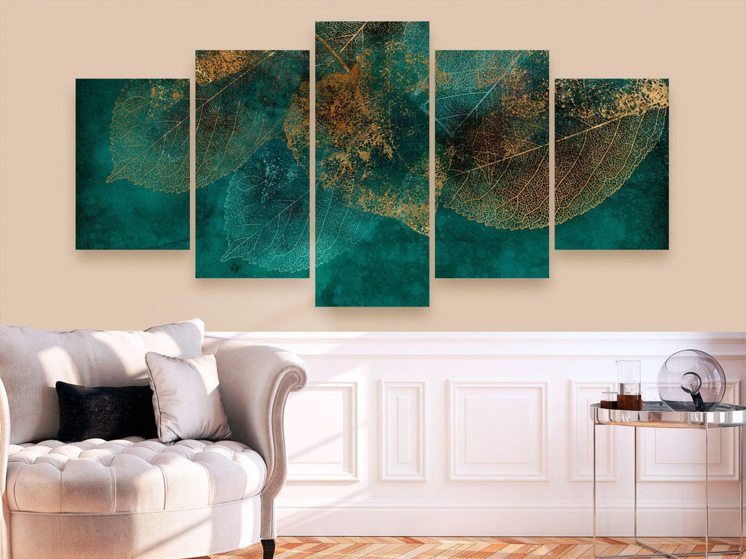 Glezna ar lapām - rudens lapas uz tumši zaļa fona, 151424 G-ART