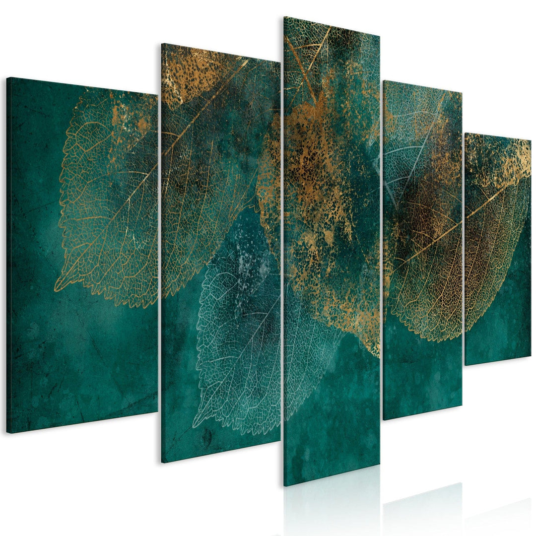 Glezna ar lapām - rudens lapas uz tumši zaļa fona, 151424 G-ART