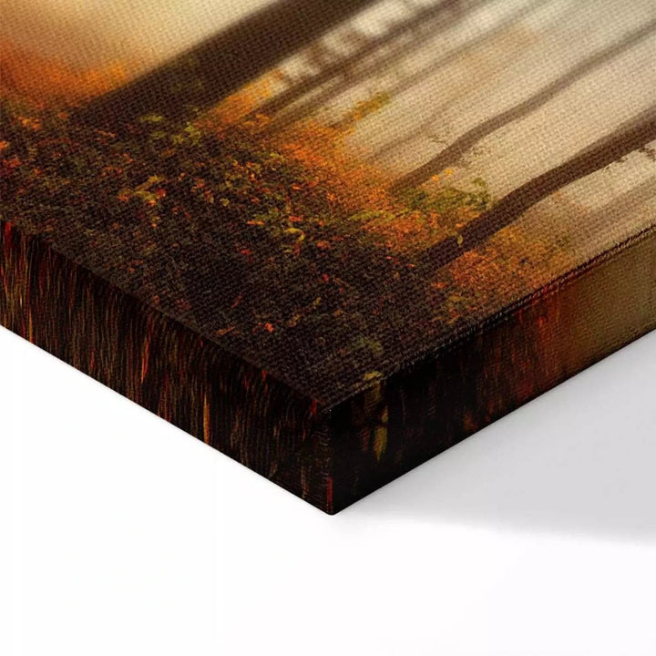 Kanva - Rudens migla mežā - Zelta sezona mežā ar saulrieta fonu G-ART