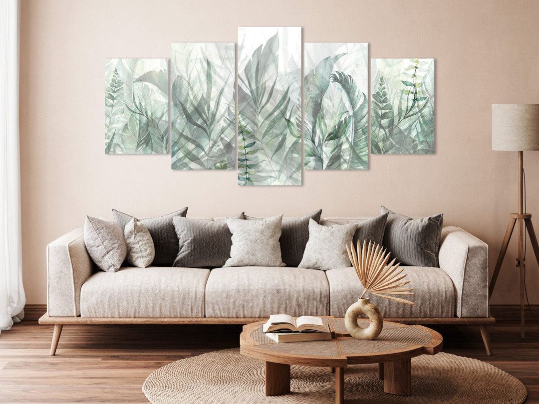 Glezna ar dabu viesistabai - zaļas lapas uz balta fona, 151440 G-ART