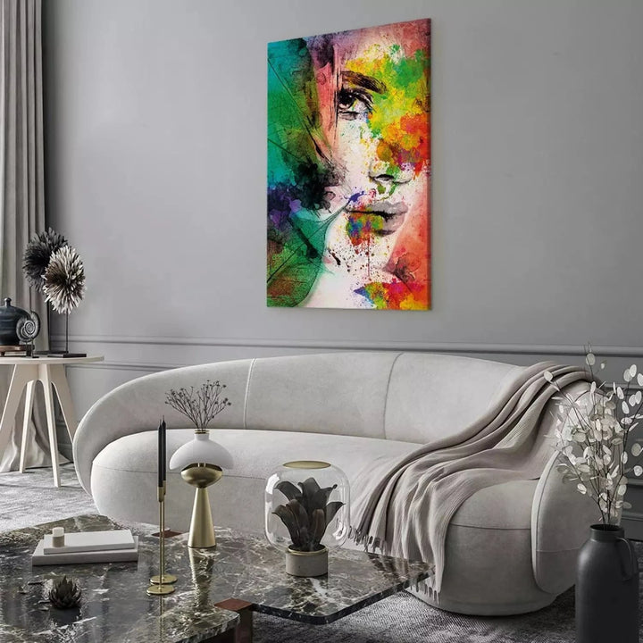 Kanva - Sievietes abstrakts portrets - Sievišķības krāsas, krāsaina G-ART