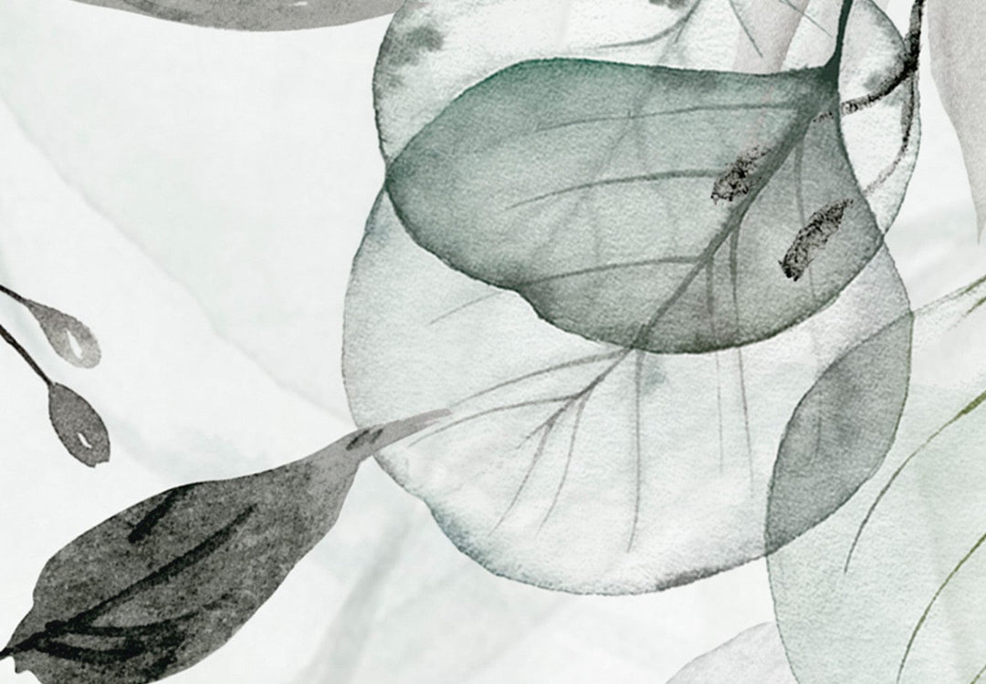 Glezna - Smalki zariņi - lapas maigos toņos uz balta fona, 151426 G-ART