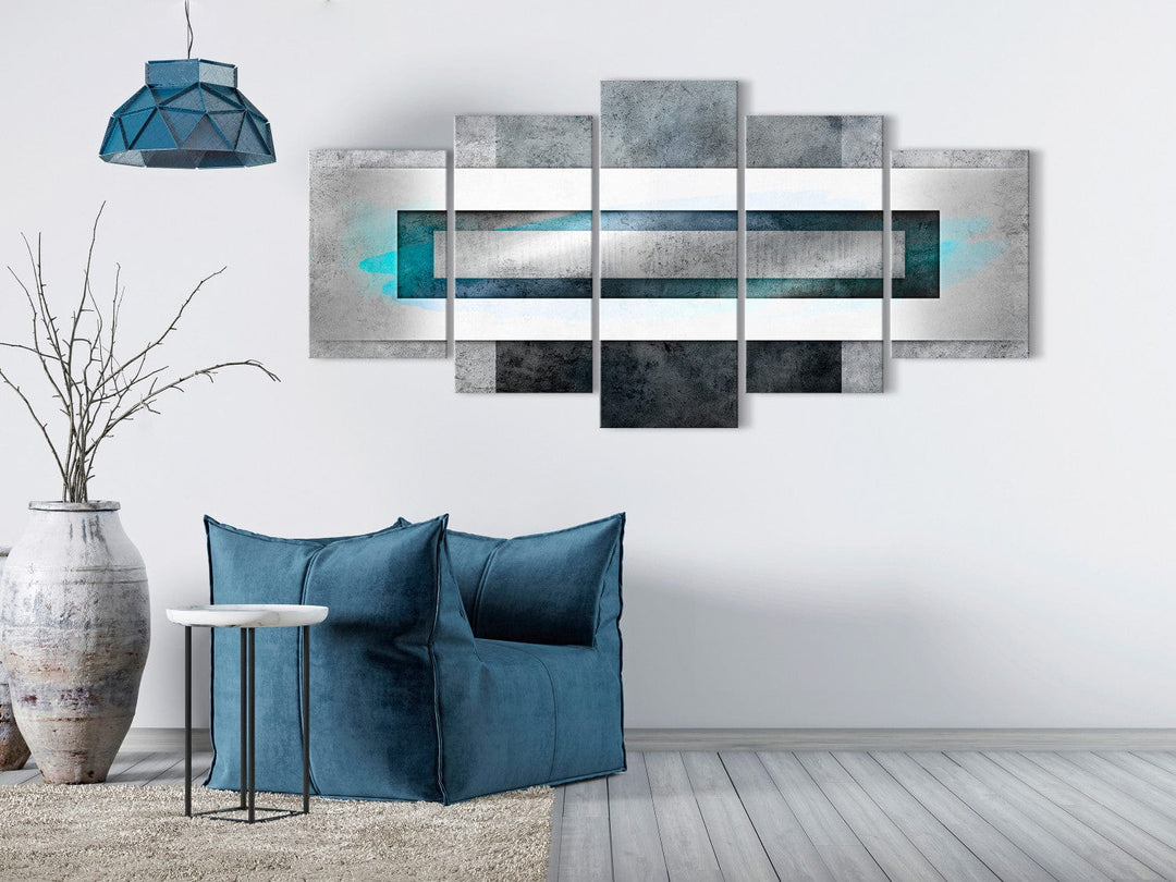 Glezna ar mūsdienīgu dizainu - Taisnstūris - tirkīzā un pelēkā krāsā G-ART