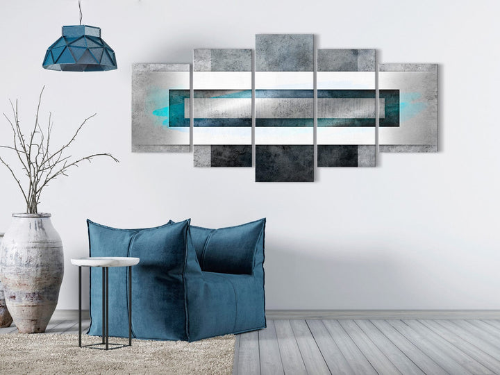 Glezna ar mūsdienīgu dizainu - Taisnstūris - tirkīzā un pelēkā krāsā G-ART