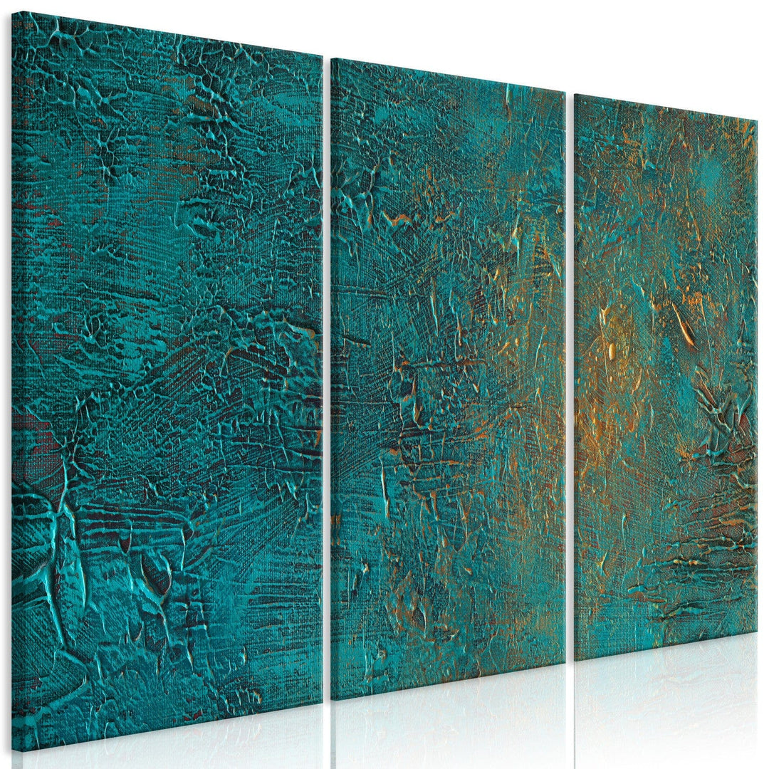Glezna no 3 daļām - Tirkīza abstrakta tekstūra ar zelta akcentu G-ART