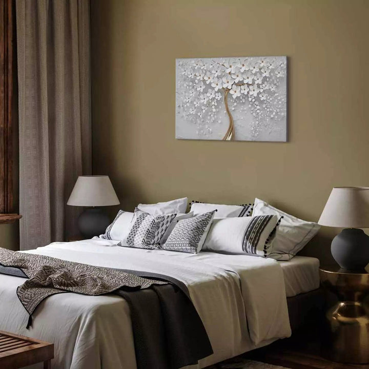 Glezna - Ziedošs koks uz pelēka fona, 151441 - dažādi izmēri G-ART