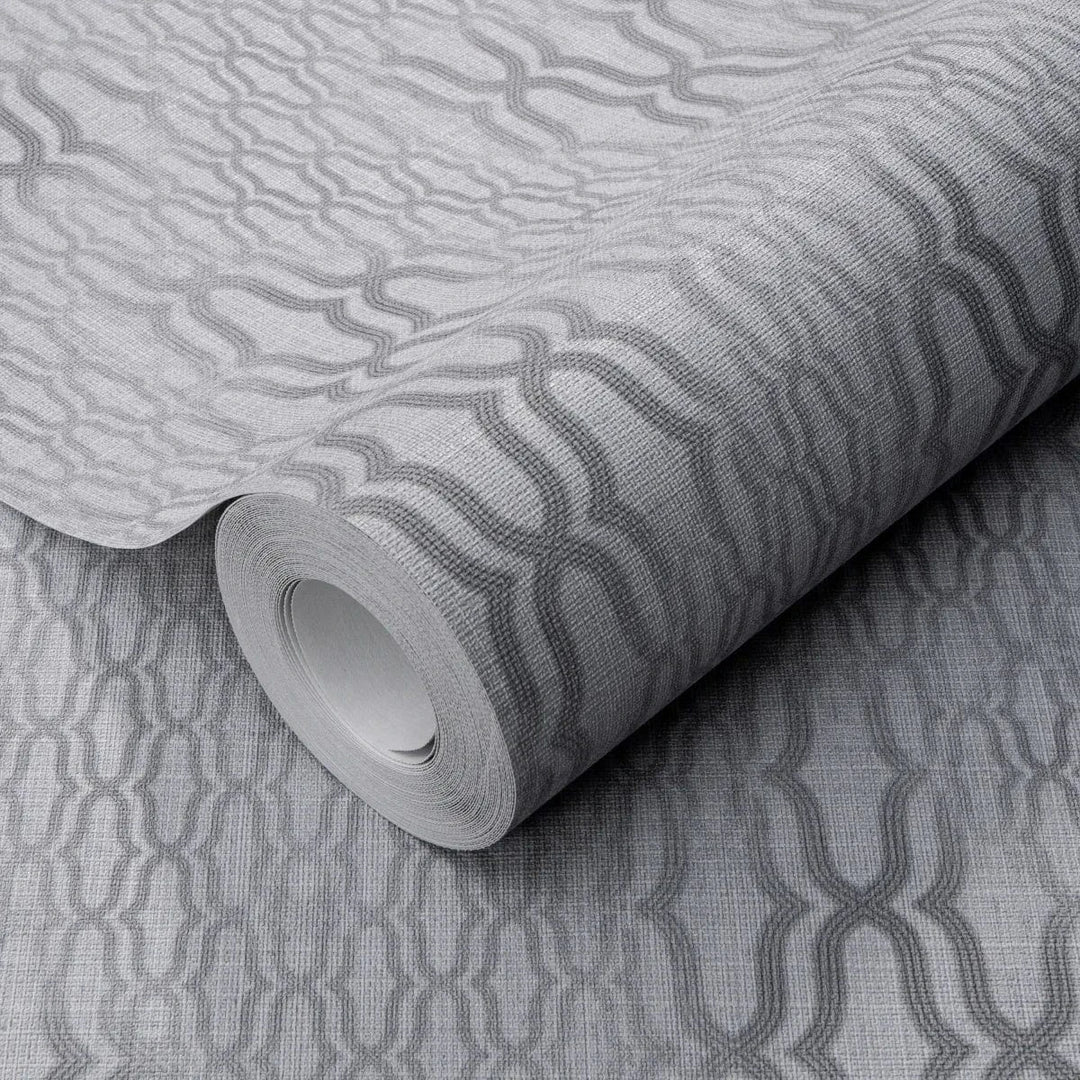 Pelēkas ornamenta tapetes ar matētu efektu modernai telpai   Tapetenshop.lv