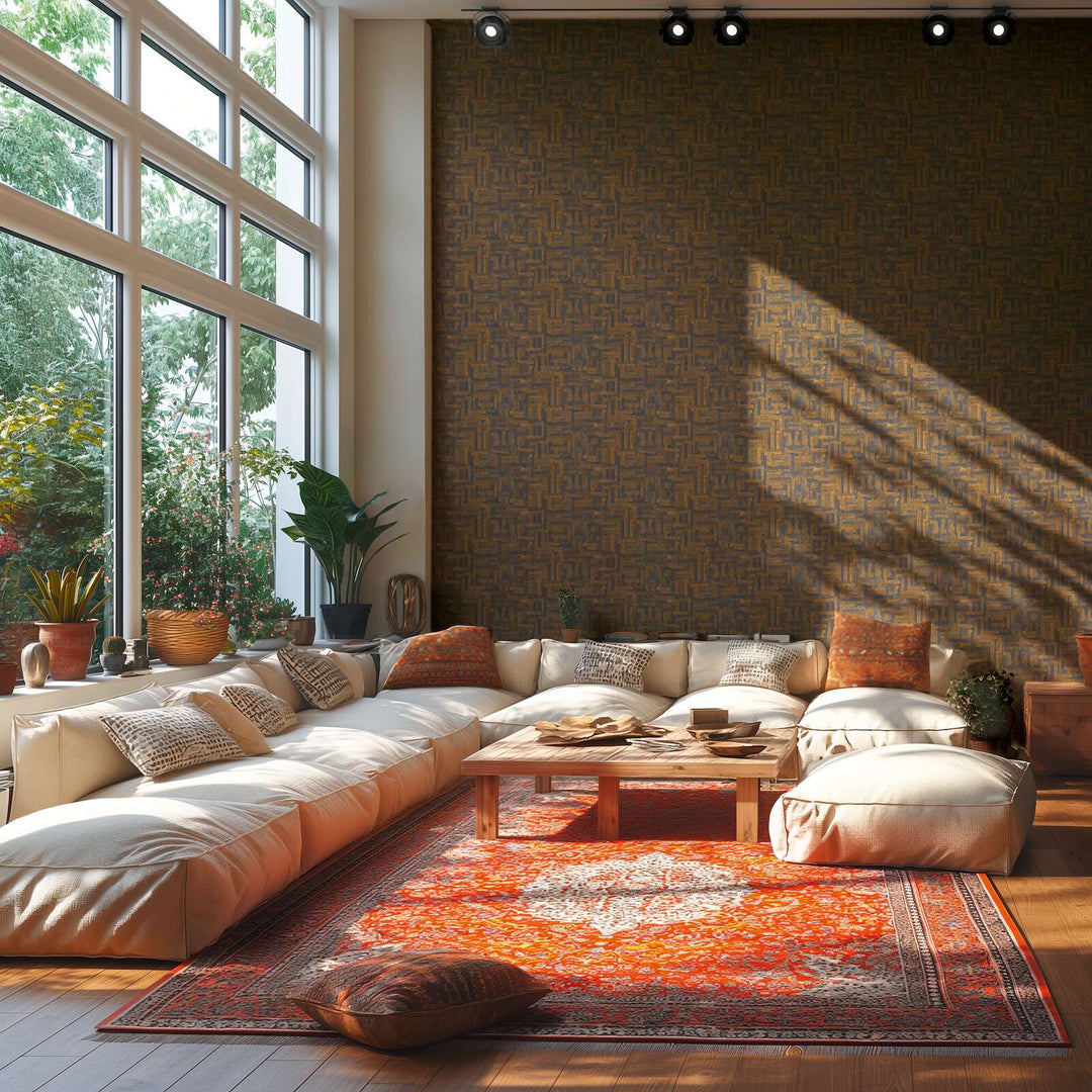 Modernas tapetes ar ģeometrisku koka motīvu - brūna, melnā - 782044 AS Creation