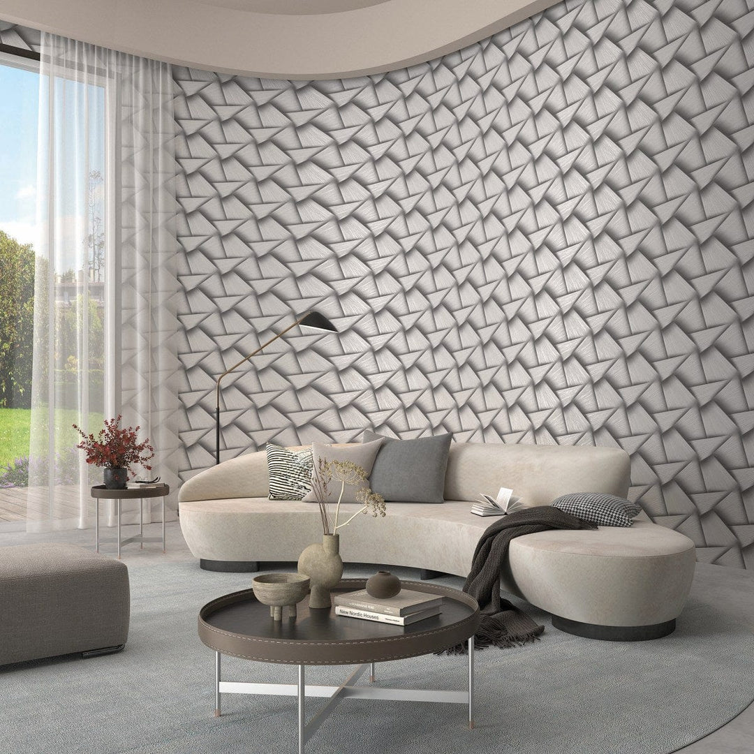 Modernas tapetes ar lielu ģeometrisku rakstu, pelēkā/metālika - 3757423 Erismann