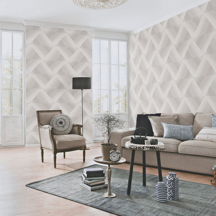 Modernas tapetes ar lielu ģeometrisku rakstu, taupe krāsā - 3760065 Erismann