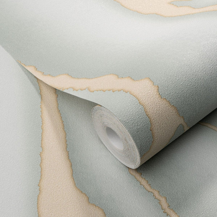 Modernas tapetes ar lielu marmora rakstu zaļā/zeltā krāsā - 1034507 Erismann