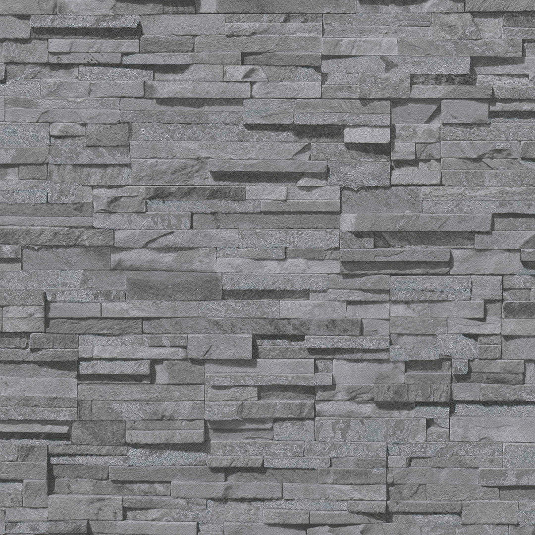 Tapetes ar akmens sienas izskatu - tumši pelēkas - 1366103 AS Creation