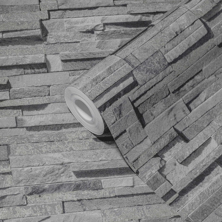 Tapetes ar akmens sienas izskatu - tumši pelēkas - 1366103 AS Creation