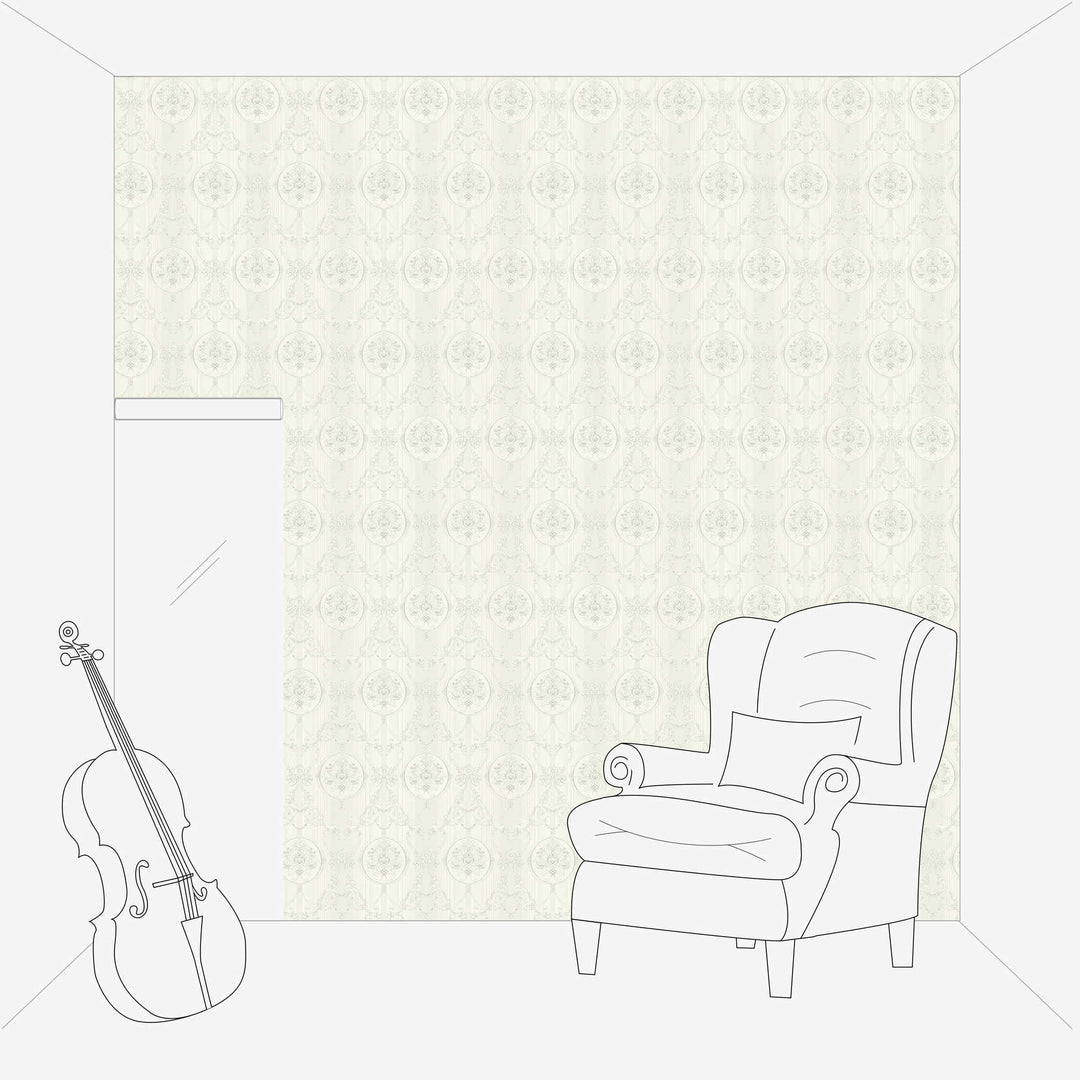 Neobaroka tapetes ar ornamentu un metālisku efektu baltā krāsā, 330833 AS Creation