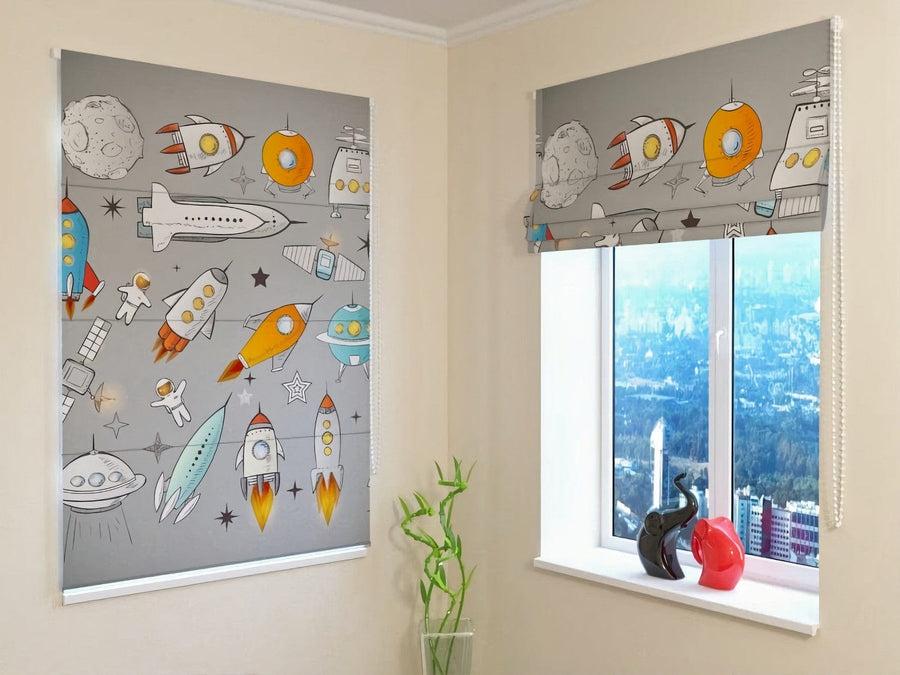Skaisti romiešu žalūzijas bērnu istabai (puikam) - Kosmosa kuģi Tapetenshop.lv