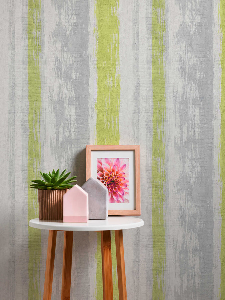 Svītrainas tapetes ar apmetuma faktūru, - pelēka, zaļa, 944251 AS Creation