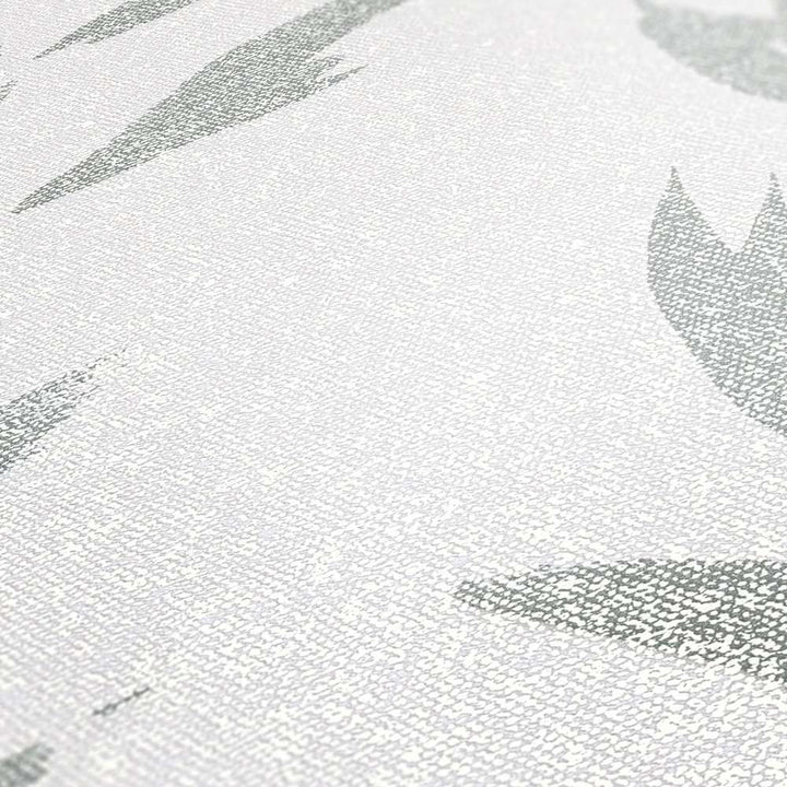Pelēkas tapetes ar abstraktam lapām un tekstila imitāciju krāsā 375494 AS Creation