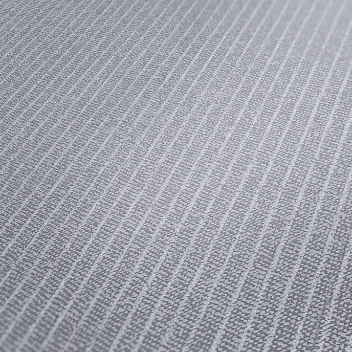 Pelēkas flizelīna tapetes ar šauram svītram un tekstila izskatu 375505 AS Creation