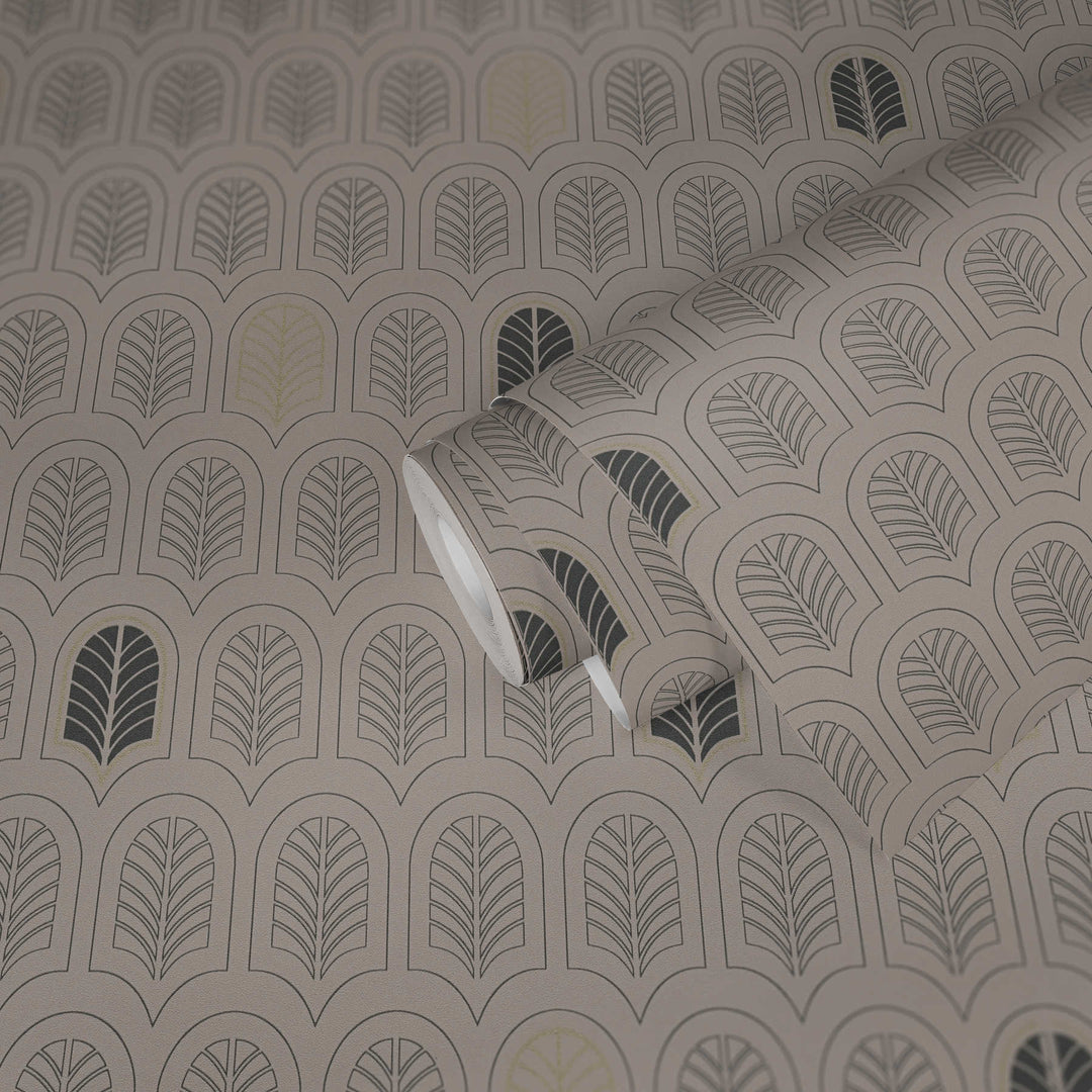 Retro tapetes Art Deco stilā, matēts un mirdzošs efekts bēšā krāsā AS Creation