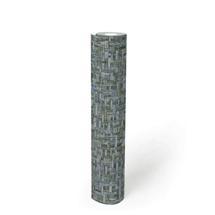 Zili zaļās tapetes ar pīta koka rakstu AS 377063 AS Creation