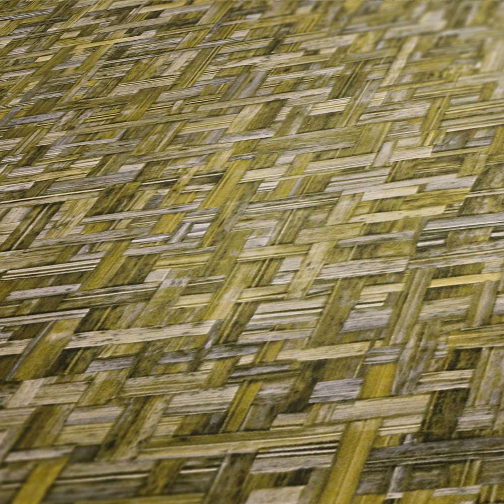 Tapetes kukurūzas dzeltenā krāsā ar pīta koka rakstu AS 377064 AS Creation