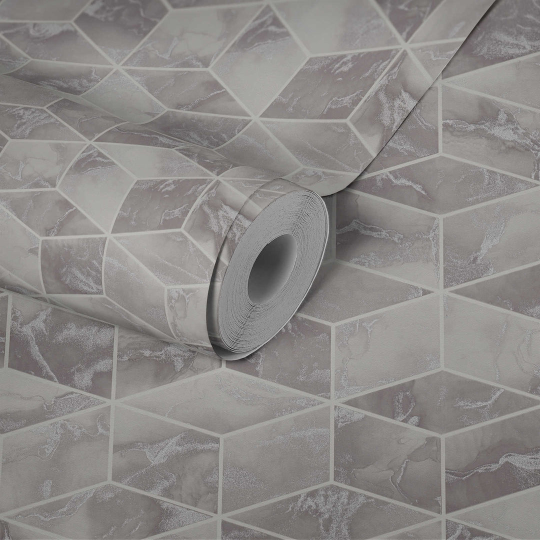 Tapetes ar flīzes imitāciju pelēkā krāsā AS 378631 AS Creation